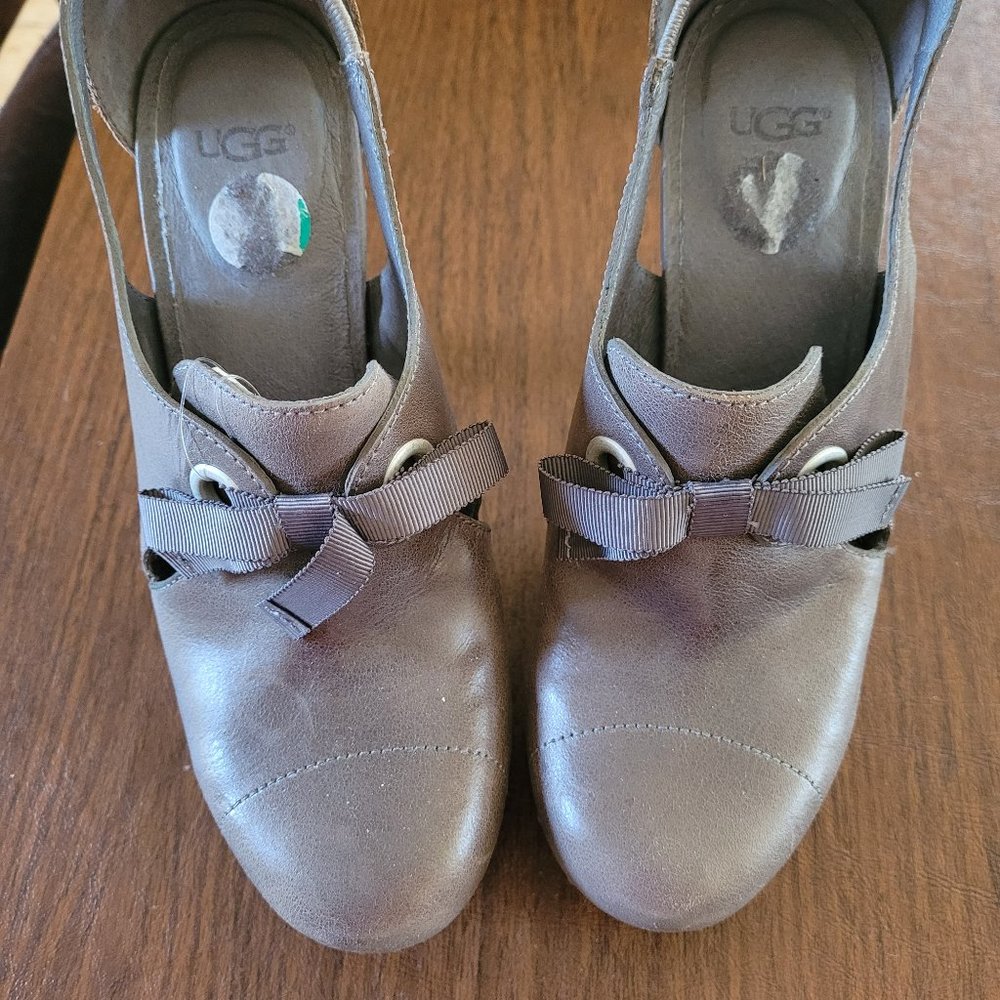 UGG Celestina Leather Platforms Charcoal High Heel